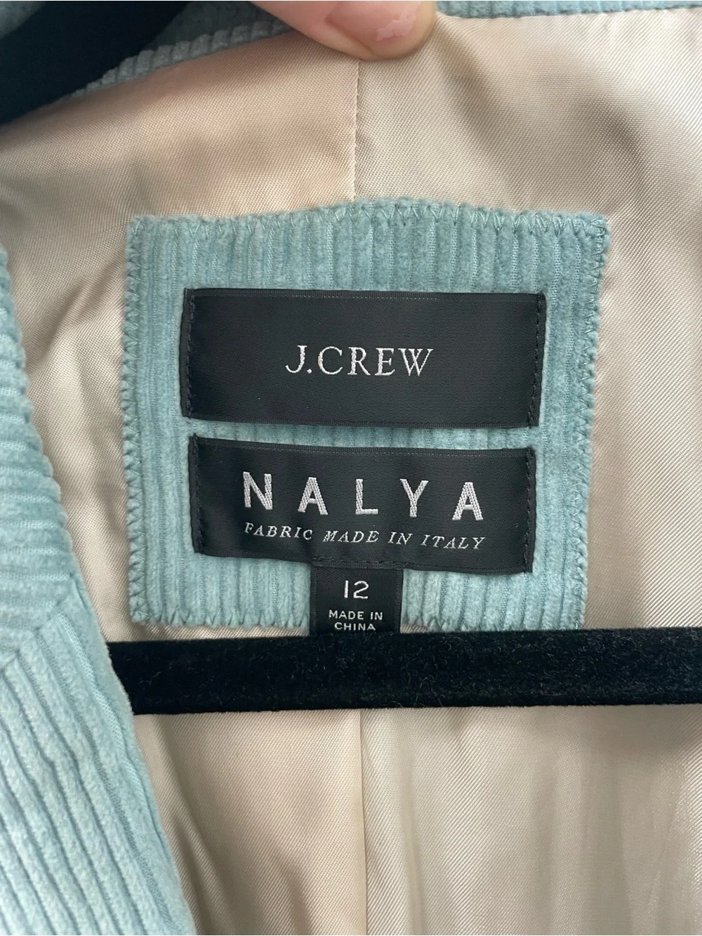 J. Crew x Nalya Reimagined Italian Corduroy Blazer Size 12 Sea Foam Green